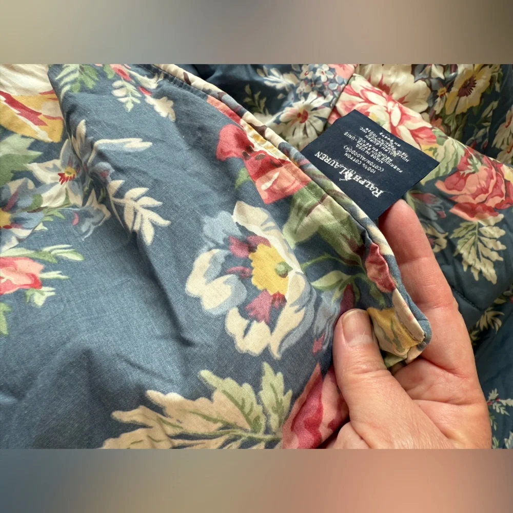 Ralph Lauren KIMBERLY Floral CABBAGE ROSE Twin Comforter Vintage Blue Label